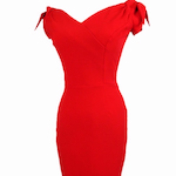 Retro 1950s Style Red Wiggle Dress Marilyn Monroe Inspired Cocktail Party Dress - Picture 5 of 6